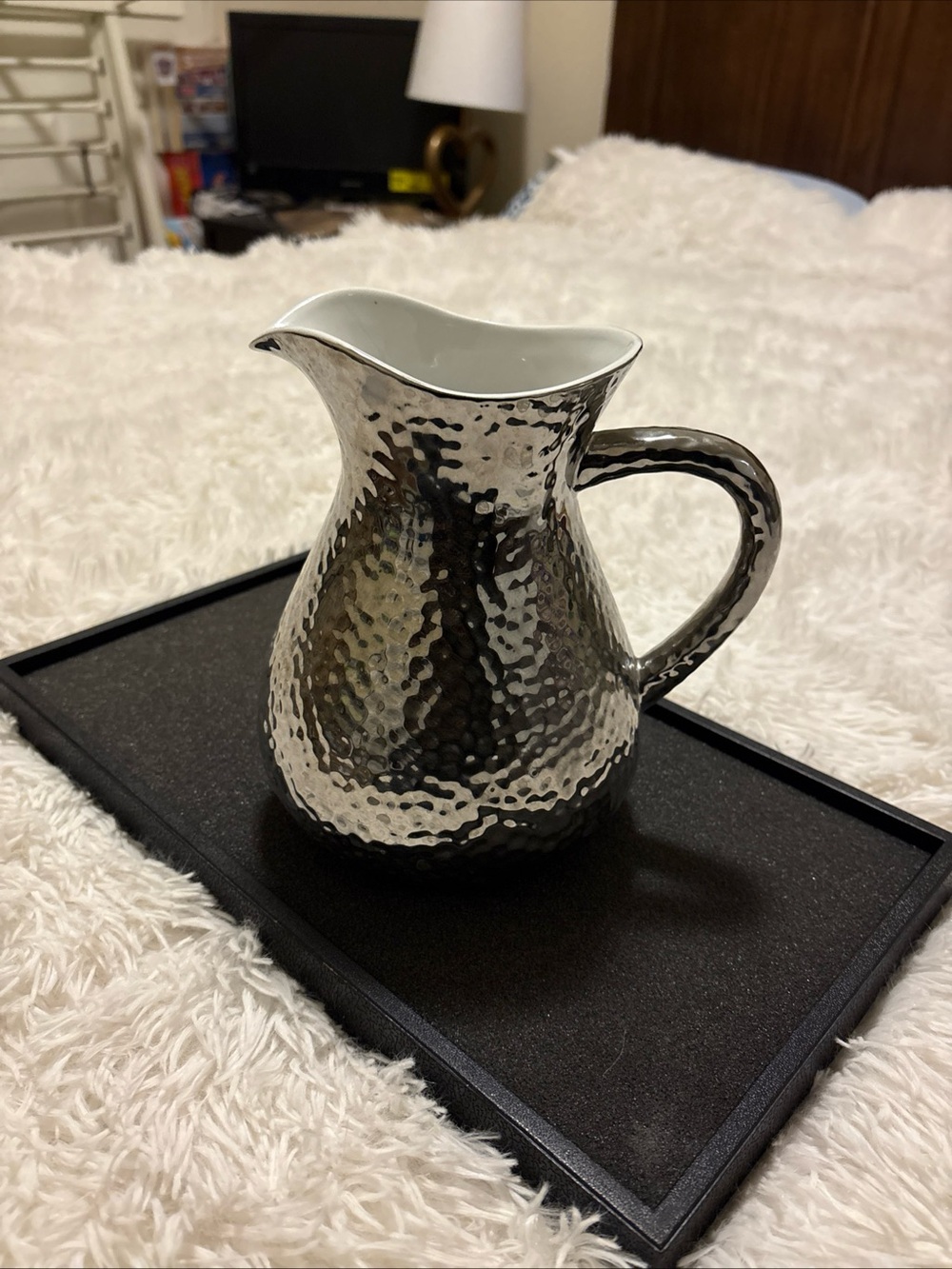 Hammered Ceramic Pitcher - Silver